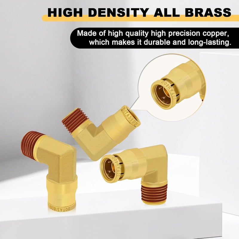Siptenk 3/8" Elbow DOT Brass Push to Connect Air Line Fittings 5 PCS, 3/8" OD Tube x 1/4" NPT Thread Air Brake Line Quick Connect Fittings for Truck Trailers Industry Air System - Image 2